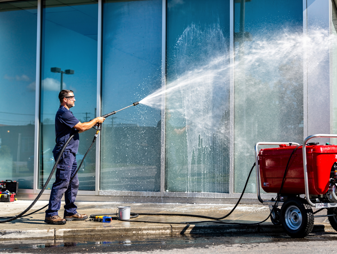 Professional residential wash results compared with commercial building exterior cleaning