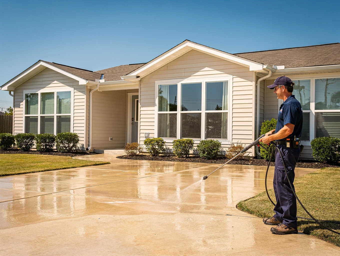Professional residential wash results compared with commercial building exterior cleaning